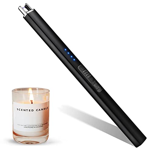 CARLWIN Electric Lighter, Rechargeable Candle Lighter, USB Lighter with Safe Button, Birthday Candles Sparklers, No Fuel Needed, Perfect for Grill Kitchen BBQ Camping (Black)