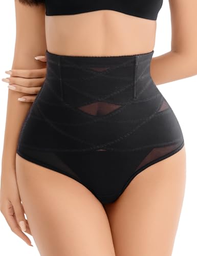 Esa Liang Thong shapewear for Women Tummy Control, High Waisted Thong Panties Girdle Tummy Control Body Shaper Underwear Black