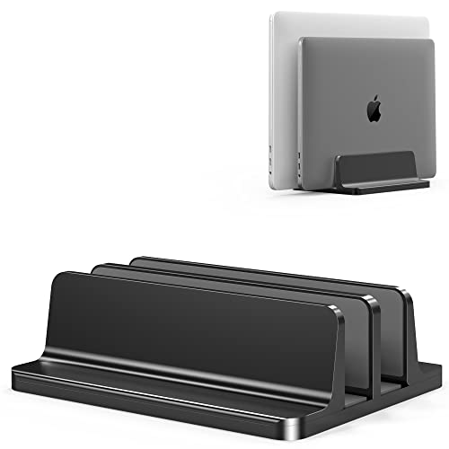 Maximize Your Desk Space with Vertical Laptop Stand Holder-Adjustable Dock Size Design for MacBook-Surface-Dell-HP-Lenovo-Acer-Asus-Sony Laptop Up to 17.3 inches-Durable Aluminum Design in Sleek Black
