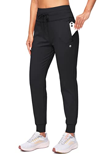 G Gradual Women's Fleece Lined Joggers High Waisted Water Resistant Thermal Winter Sweatpants Running Hiking Pockets(Black, M)