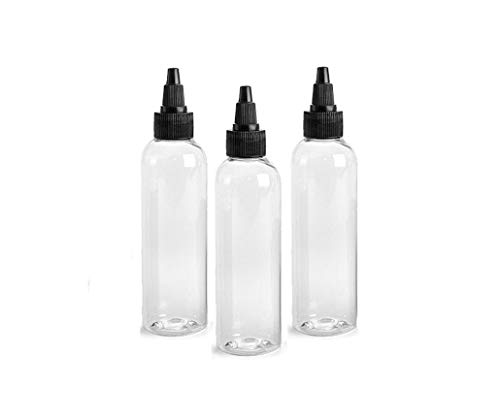 Clear PET Cosmo Plastic Bottle (PBA Free) 4 Oz w/Black Squeeze Top Screw-On Dispenser (3 Bottle Pack) by Grand Parfums