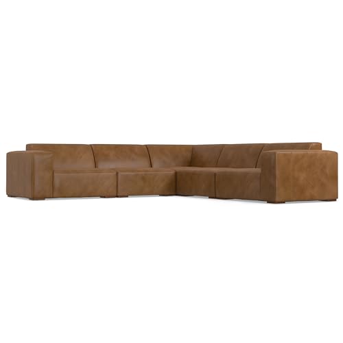 SIMPLIHOME Rex Sofas, 116 inch - Corner Sectional, Caramel Brown