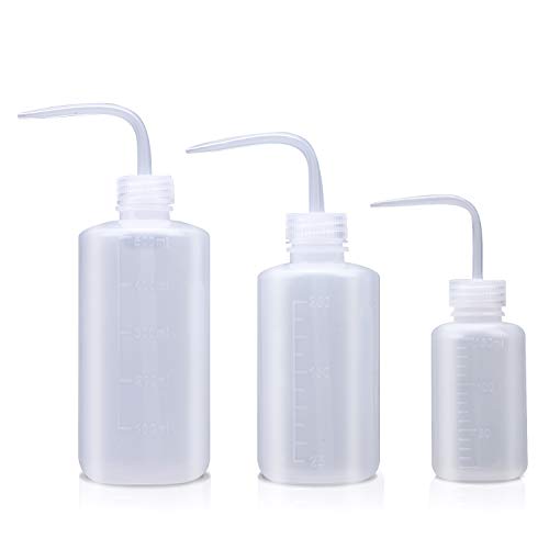 Young4us Wash bottle, 3 Pack LDPE Squeeze Bottles, Safe Plastic Low Density Polyethylene Watering Bottle Tattoo Wash Bottle with Narrow Mouth, for Chemistry, Industry, Lab & Gardening, 500, 250,150ml