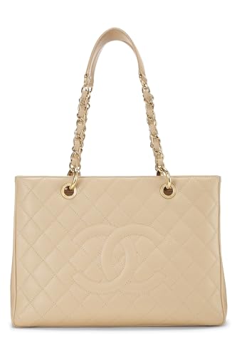Chanel, Pre-Loved Beige Quilted Caviar Grand Shopping Tote (GST), Beige