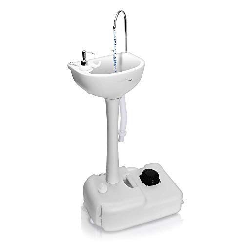 SereneLife Portable Camping Sink w/Towel Holder & Soap Dispenser-19L Water Capacity Hand Wash Basin Stand w/Rolling Wheels-for Outdoor Events, Gatherings, Worksite & Camping- SLCASN18, Standard, White