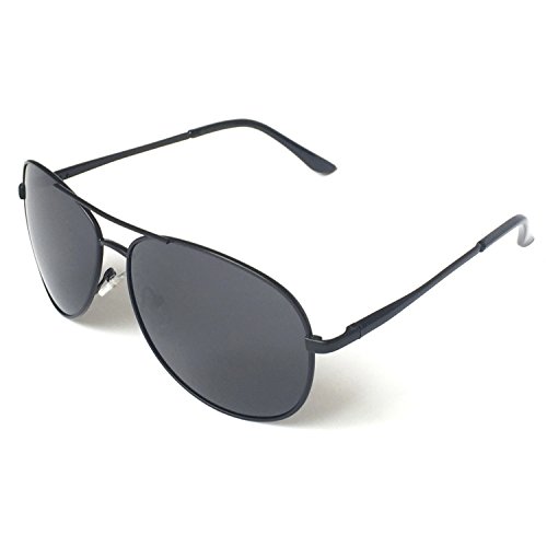 J+S Premium Military Style Classic Aviator Sunglasses, Polarized, 100% UV protection for Men Women (Large Frame - Black Frame/Gray Lens)