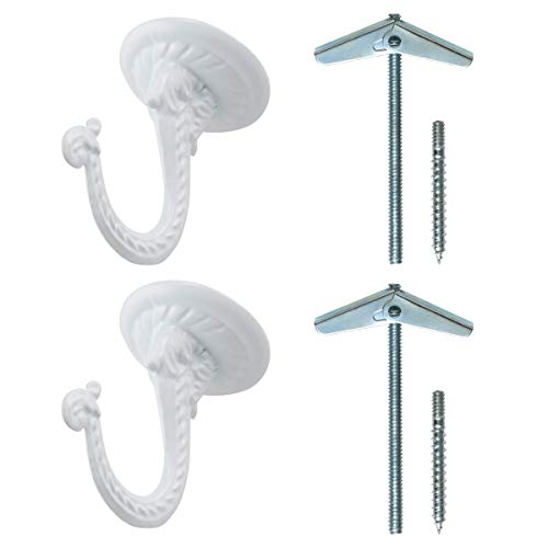 Rocky Mountain Goods Ceiling Swag Hook 2 Pack with Mounting Hardware - 1 1/2” Heavy Duty Hooks for Hanging Planter, Extender Chains - Easy Install with Screws/Brackets (White)