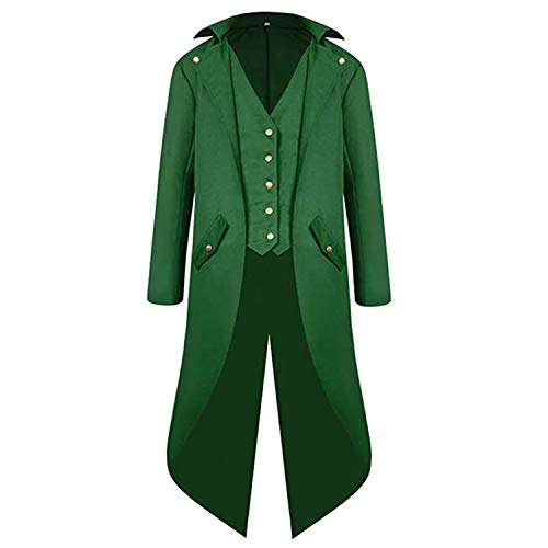 BITSEACOCO Mens Gothic Medieval Tailcoat Jacket, Steampunk Vintage Victorian Frock High Collar Coat (XL,Green)