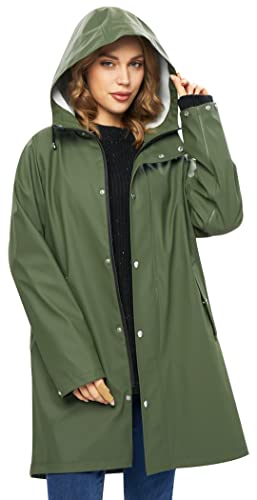 UNIQUEBELLA Upgrade Rain Jackets for Women Waterproof, Raincoat Long Hooded Rain Coats Outdoor Windbreaker Trench Coat