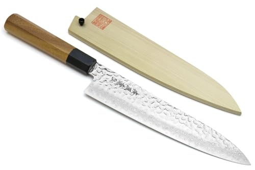 Yoshihiro VG-10 46 Layers Hammered Damascus Gyuto Japanese Chefs Knife (Octagonal Ambrosia Handle) (8.25' (210mm)