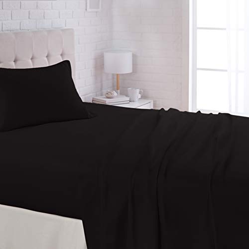 Amazon Basics Lightweight Super Soft Easy Care Microfiber 3-Piece Bed Sheet Set with 14-Inch Deep Pockets, Twin, Black, Solid