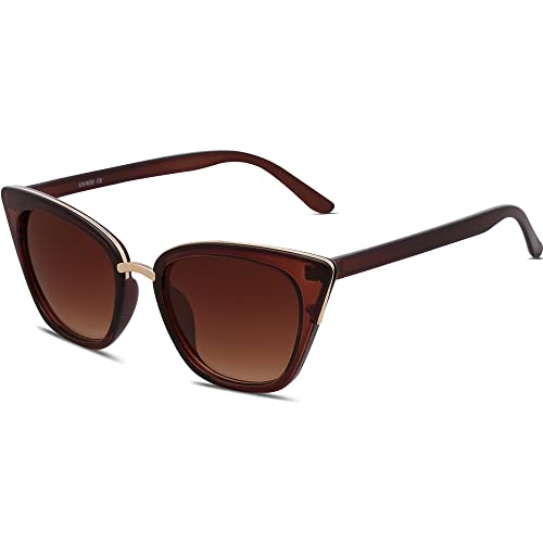 SOJOS Cat Eye Designer Sunglasses Fashion UV400 Protection Glasses SJ2052 with Brown Frame/Gradient Brown Lens