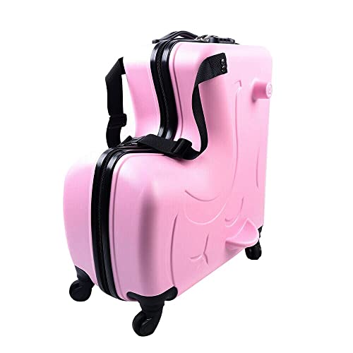 CNCEST 20' Kid's Ride-on Travel Suitcase, Rolling Luggage with Wheels Carry Trolley Luggage with Password Lock,Children's Ride On Trolley Luggage for Children's Day Gift,Festival Gift (20“ Pink)