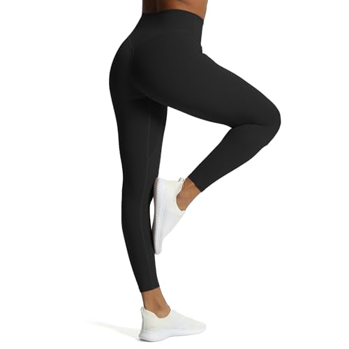Aoxjox High Waisted Workout Leggings for Women Tummy Control Buttery Soft Yoga Metamorph Deep V Pants 27' (Black, Medium)