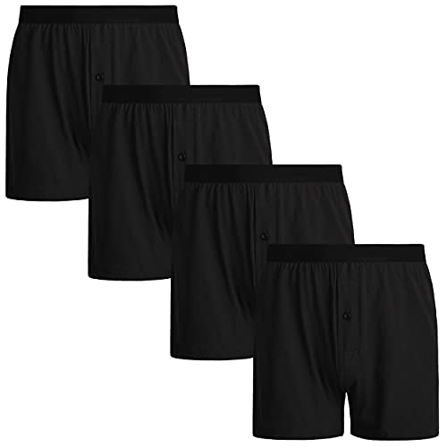 INNERSY Men's Cotton Knit Boxer Shorts Loose Fit Soft Lounge Underwear 4-Pack(4 Black,XL)