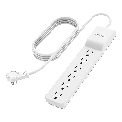 Belkin Power Strip Surge Protector - 6 AC Multiple Outlets - Flat Rotating Plug, 8 ft Long Heavy Duty Extension Cord for Home, Office, Travel, Computer Desktop & Charging Brick - White (720 Joules)