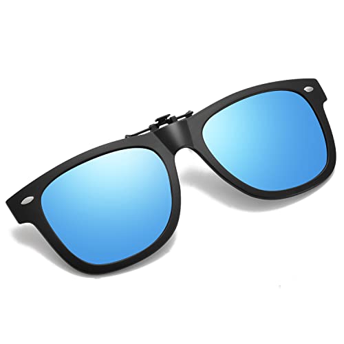 OopsMi Polarized Clip-on Sunglasses Unisex Anti-Glare Driving Sunglasses With Flip Up for Prescription Glasses (2140 BLUE)