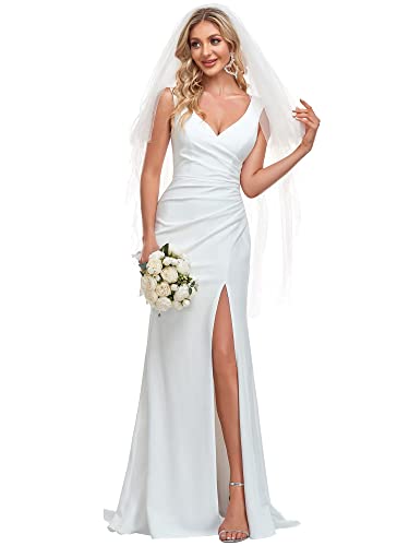 Ever-Pretty Women's Sleeveless V-Neckline Backless Floor-Length Bridal Dresses White US6