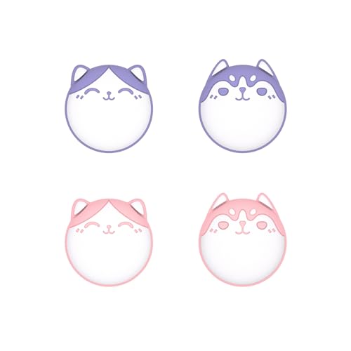 PlayVital Husky & Kitty Cute Thumb Grip Caps for PS5/4 Controller, Silicone Analog Stick Caps Cover for Xbox Series X/S, Thumbstick Caps for Switch Pro Controller - Pale Red & Light Violet