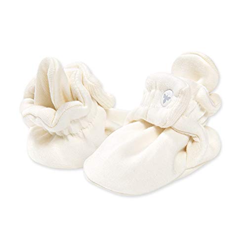 Burt's Bees Baby Unisex Baby Booties, Organic Cotton Adjustable Infant Shoes Slipper Sock, Eggshell White, 0-3 Months