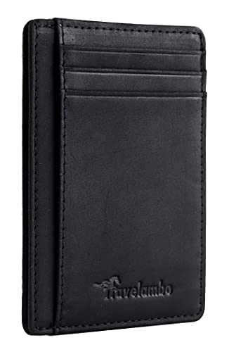 Travelambo Front Pocket Minimalist Leather Slim Wallet RFID Blocking Medium Size Card Holder Gifts for Men (03 CH Black)