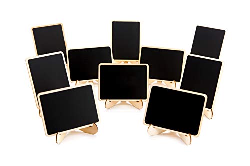 DSTELIN 10 Pack Mini Chalkboards Signs with Easel Stand, Small Rectangle Chalkboards Blackboard, Wood Place Cards for Weddings, Birthday Parties, Message Board Signs and Event Decoration