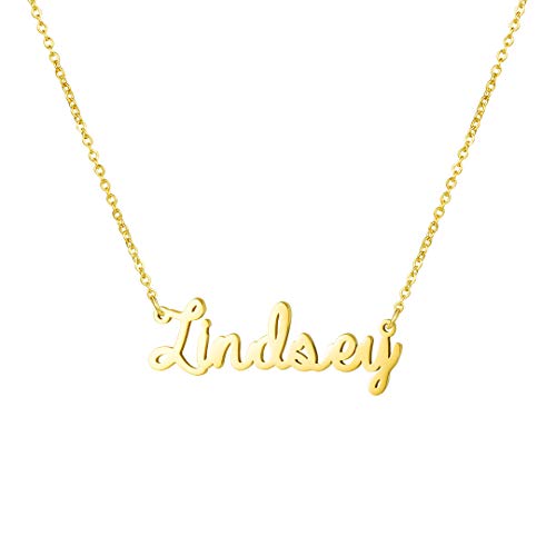 Awegift Women Jewelry Name Necklace Big Initial Gold Plated Best Friend Girls Women Gift for Her Lindsey