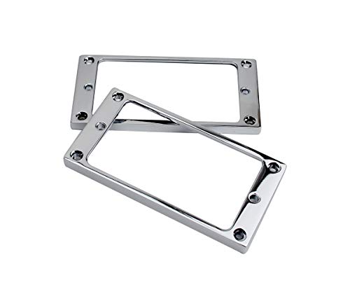 Guyker Flat Metal Humbucker Pickup Mounting Ring Set - Bridge Neck Pickups Cover Frame Replacement Part for Electric Guitar or Precision Bass(2PCS, Chrome)