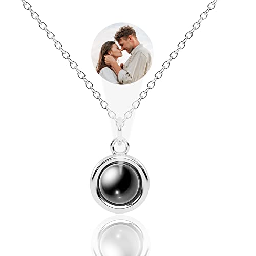 YATEDIY Picture Necklace Personalized for Women - Customized Photo Projection Necklace Round Pendant Necklace - Birthday Anniversary Memorial Gifts Girlfriend Wife Mother Daughter (silver)