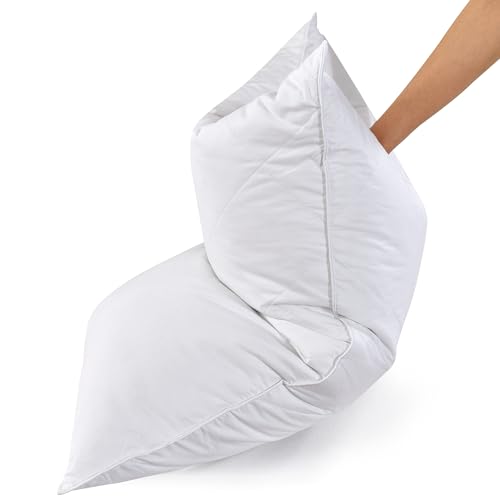 Three Geese White Goose Feather Bed Pillows Queen/Standard Size Set of 1- Soft 600 Thread Count 100% Cotton, Medium Firm,Soft Support Surround Fill Polyester,White Solid