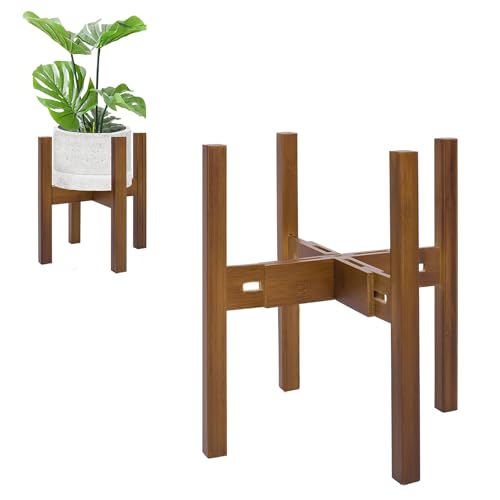 Rnined Adjustable Plant Stand Indoor,Bamboo Mid Century Modern Plants Stands, Stable Plant Holder,Fit 8 9 10 11 12 inch Pots (Pot & Plant Not Included)