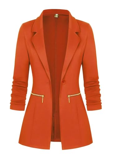 Genhoo Women's Casual Work Jacket Solid Color Knit Blazer & Suit Jackets with Pockets Orange Medium