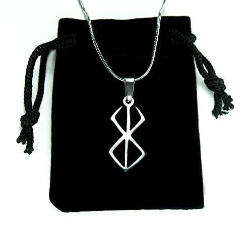 Ann Claridge Berserker Rune Necklace,with 20in Chain,Pure 304 Stainless Steel,Viking Warrior Protection Symbol Charm Pendant and Black Drawstring Bag,Silver