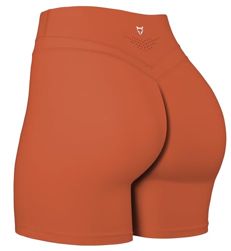 TomTiger Yoga Shorts for Women Tummy Control High Waist Biker Shorts Exercise Workout Butt Lifting Tights Women's Short Pants (Orange Rust, M)