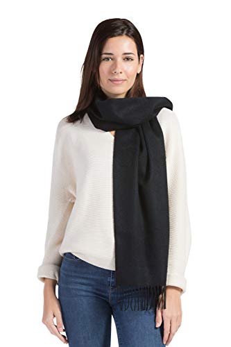 Fishers Finery Women's 100% Pure Cashmere Winter Scarf; 2-Ply Dehaired (Black)