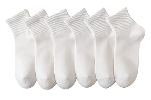 MAGIARTE Womens Mini Crew Ankle Socks Pure Cotton Athletic Casual Mutil Color Socks for Women 6-Pack(Mini Crew #02 White)