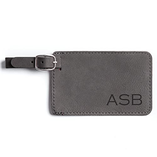 Lifetime Creations Monogrammed Luggage Tag - Personalized Vegan Leather Bag Tag with Initials (Gray)