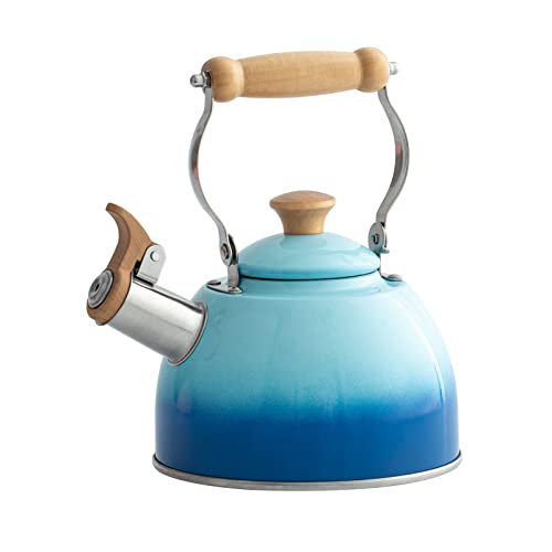 ROCKURWOK Tea Kettle, Tea Pot with Cool Touch Ergonomic Handle, Tea Kettle Food Grade Stainless Steel, Tea Kettle Stovetop, Kettle Teapot, Whistling Tea Kettle, Small Tea Kettle, 1.6 Quart (Blue)