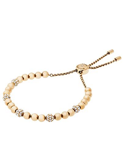 Michael Kors Stainless Steel and Pavé Crystal Beaded Bracelet for Women, Color: Gold (Model: MKJ5218710)