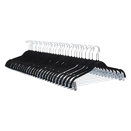 Amazon Basics Velvet, Non-Slip Skirt Clothes Hangers with Clips, Pack of 24, Black/Silver