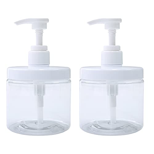 Cosywell Pump Bottle Dispenser Plastic Refillable Bottles Wide Mouth Jar Style BPA Free Empty Bathroom Shower Containers for Lotion Shampoo Conditioner (Clear, 2X 500ml)