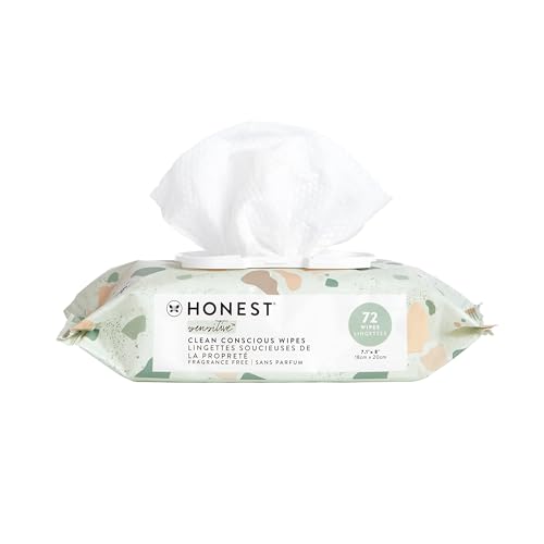 The Honest Company Clean Conscious Unscented Wipes | Over 99% Water, Compostable, Plant-Based, Baby Wipes | Hypoallergenic for Sensitive Skin, EWG Verified | Geo Mood, 72 Count