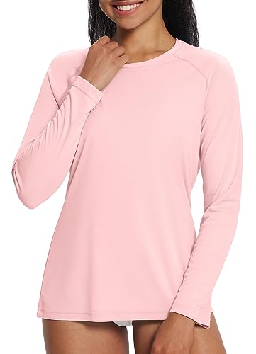 BALEAF Women's Rash Guard Long Sleeve UPF 50+ Swim Shirts SPF Swimsuit UV Protection Quick Dry Lightweight Surfing Diving Fishing T-Shirt Seashell Pink Size M