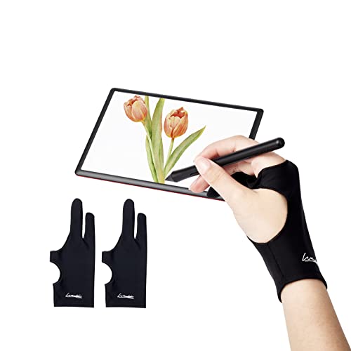 Digital Drawing Glove 2 Pack,Artist Glove for Drawing Tablet,ipad,Sketching,Art Glove with Two Finger for Right Hand and Left Hand （Smudge Guard, Medium,3.15x8.58inch