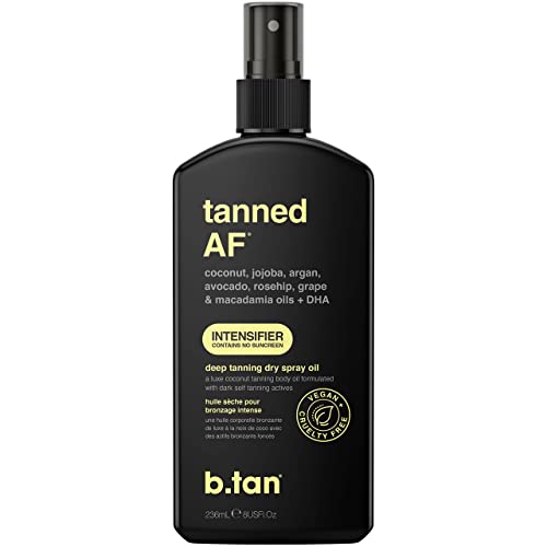 b.tan Best Tanning Oil | Get Tanned Intensifier Dry Spray - Get a Fast, Dark Outdoor Sun Tan From Tan Accelerating Actives, Packed with Moisturizing Oils to Keep Skin Hydrated, 8 Fl Oz
