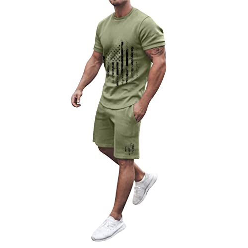 Men's 2 Pieces Shirt Sets-Shirt and Short Sets Men's Hawaiian Matching Set 4th of July Muscle Tee Shirts and Shorts Set