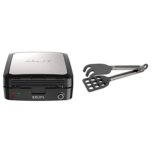 KRUPS Belgian Waffle Maker, Waffle Maker with Removable Plates & Tovolo Easy-Grip Mini Waffle Non-Slip Stainless Steel Handle, Heat-Resistant Silicone Heads, Kitchen Tongs for Cooking Waffles