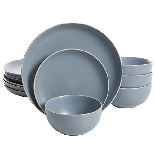Gibson Home Rockaway Round Stoneware Dinnerware Set, Service for 4 (12pcs), Blue