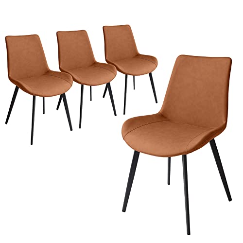 HIPIHOM Dining Chairs Set of 4, Modern Kitchen Dining Room Chairs, Upholstered Dining Accent Side Chairs in Faux Leather Cushion Seat and Sturdy Metal Legs (Set of 4 Brown Chairs)