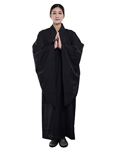 ZooBoo Shaolin Unisex Monk Kung fu Robe Costume Long Gown Suit (XXL/185, Black)